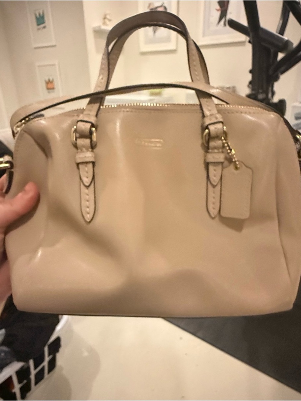 Coach Neutral Beige Leather Satchel with Gold Hardware